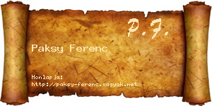 Paksy Ferenc névjegykártya
